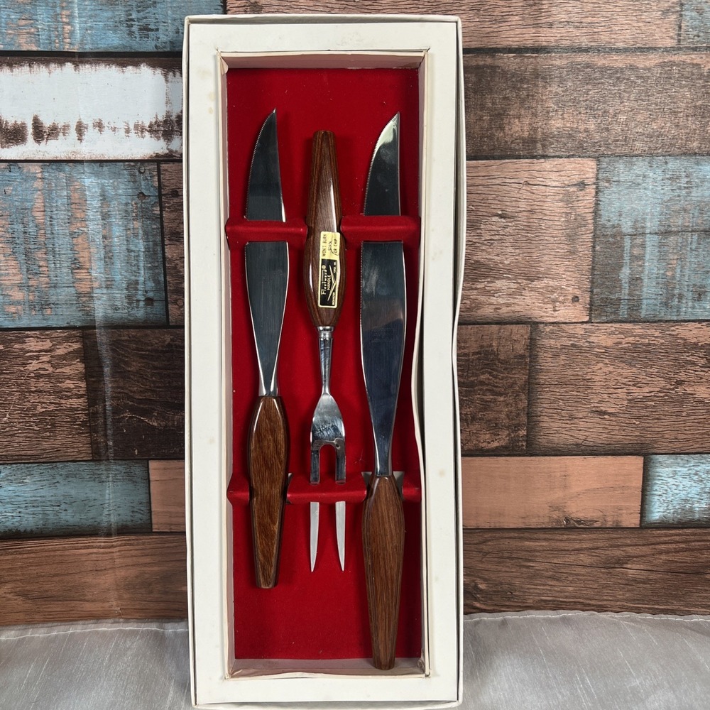 Washington Forge Fleetwood Designer Wood‎ handle CARVING SET 2 knives 1 fork